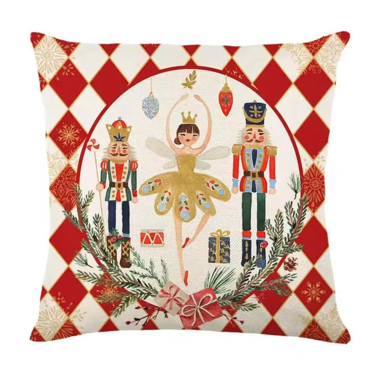 Leinen Frohe Weihnachten Kissenbezug 45x45cm Wurfkissenbezug