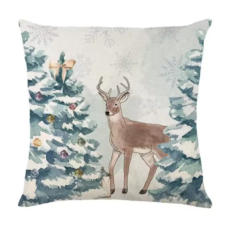 Leinen Frohe Weihnachten Kissenbezug 45x45cm Wurfkissenbezug