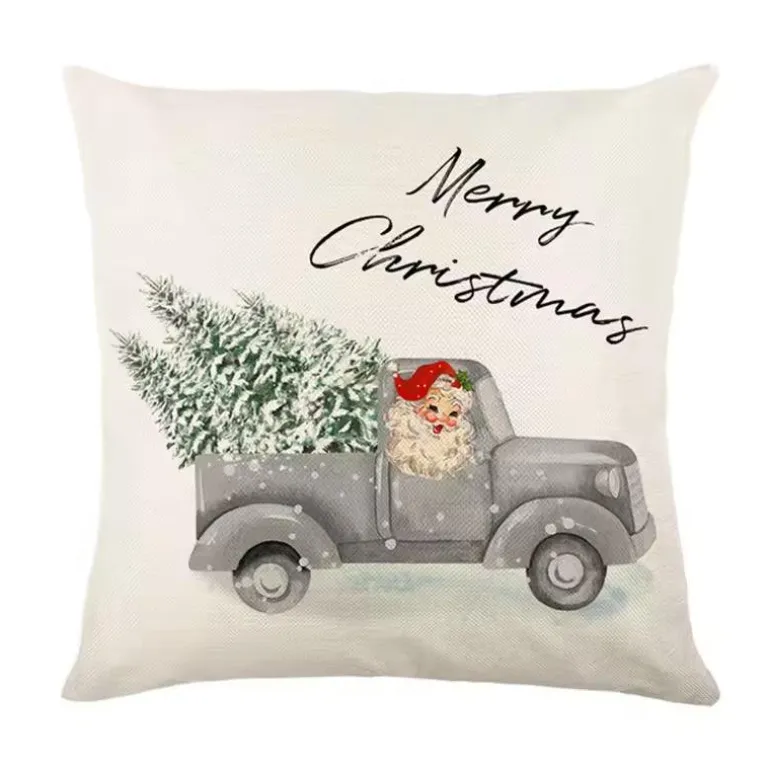Leinen Frohe Weihnachten Kissenbezug 45x45cm Wurfkissenbezug