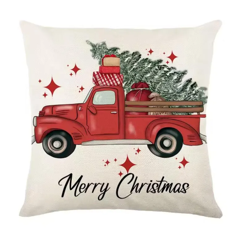 Leinen Frohe Weihnachten Kissenbezug 45x45cm Wurfkissenbezug