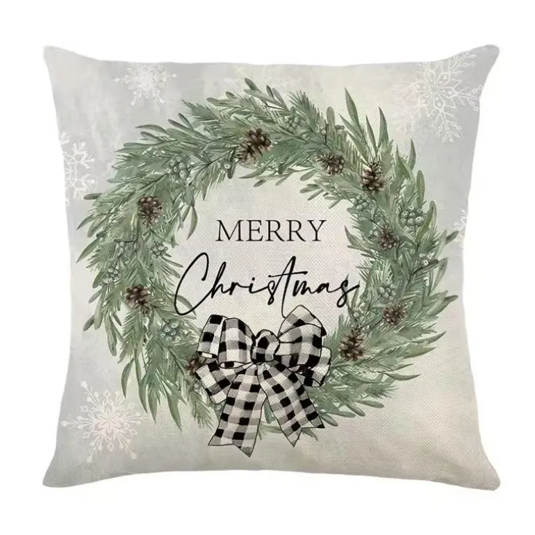Leinen Frohe Weihnachten Kissenbezug 45x45cm Wurfkissenbezug