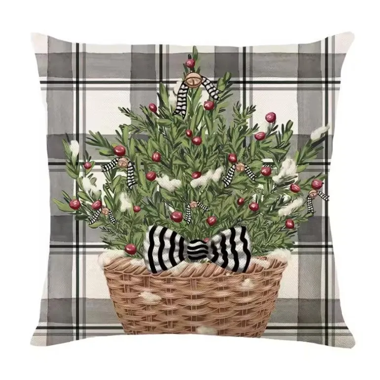 Leinen Frohe Weihnachten Kissenbezug 45x45cm Wurfkissenbezug