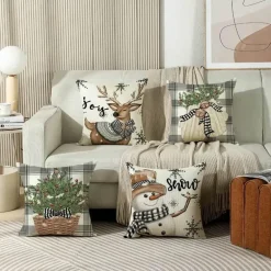 Leinen Kissenbezug mit Weihnachtsbuchstaben-Print - Weihnachtsdekoration