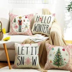 Leinen Kissenbezug mit Weihnachtsbuchstaben-Print - Weihnachtsdekoration