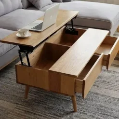 Liftable Nordic Wood Coffee Table - Space-Saving Design