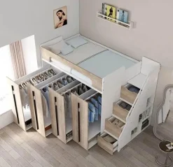 Loft Bed with Pull-Out Cabinet - Space-Saving Solution