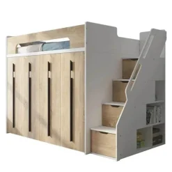 Loft Bed with Pull-Out Cabinet - Space-Saving Solution