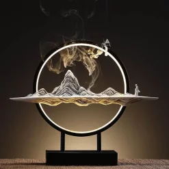 Lotus Buddha Ceramic Incense Burner Lamp - Decorative Aromatherapy Waterfall Lighting