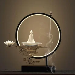 Lotus Buddha Ceramic Incense Burner Lamp - Decorative Aromatherapy Waterfall Lighting