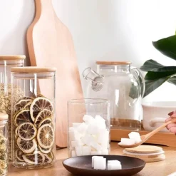 Luftdichte Vorratsgläser aus Bambusglas – Küchenorganizer