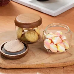 Luftdichtes Gewürzglas aus Glas – 284 ml Behälter mit Deckel aus Akazienholz