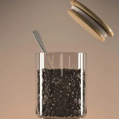 Luftdichtes Vorratsglas für Kaffeebohnen aus Glas mit Bambusdeckel – Küchen-Organizer für Frische
