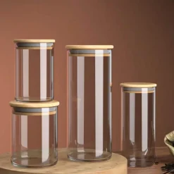 Luftdichtes Vorratsglas für Kaffeebohnen aus Glas mit Bambusdeckel – Küchen-Organizer für Frische