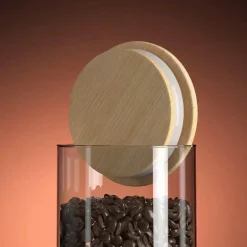 Luftdichtes Vorratsglas für Kaffeebohnen aus Glas mit Bambusdeckel – Küchen-Organizer für Frische