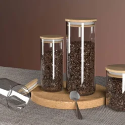 Luftdichtes Vorratsglas für Kaffeebohnen aus Glas mit Bambusdeckel – Küchen-Organizer für Frische