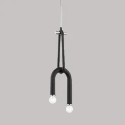 Lumivara Arc Double Bulb LED Pendant – Modern Black Metal Chandelier