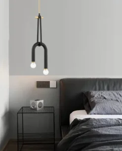 Lumivara Arc Double Bulb LED Pendant – Modern Black Metal Chandelier