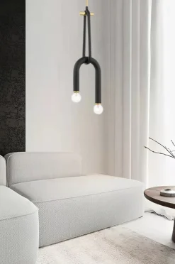 Lumivara Arc Double Bulb LED Pendant – Modern Black Metal Chandelier