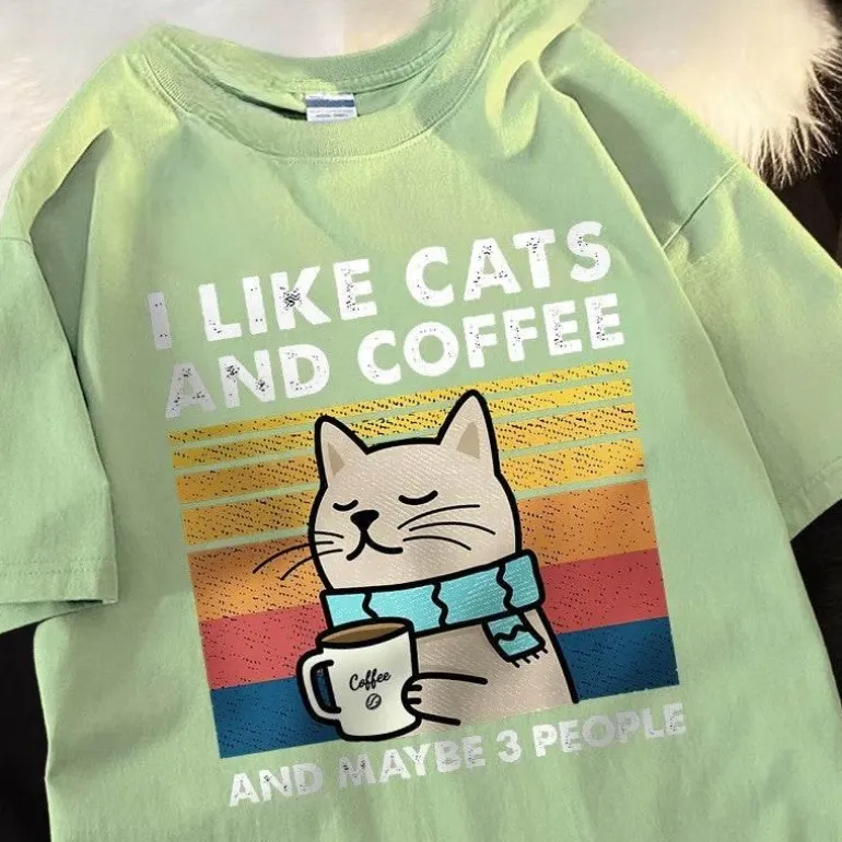 Lustiges Katzen- und Kaffee-T-Shirt – Ich mag Katzen, Kaffee und 3 Personen