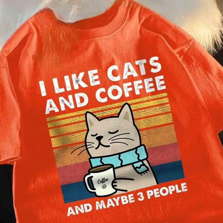 Lustiges Katzen- und Kaffee-T-Shirt – Ich mag Katzen, Kaffee und 3 Personen