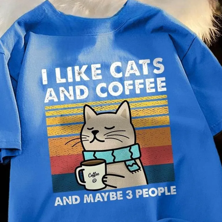 Lustiges Katzen- und Kaffee-T-Shirt – Ich mag Katzen, Kaffee und 3 Personen
