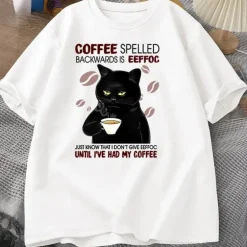 Lustiges Katzen-Kaffee-T-Shirt – einzigartiges rückwärts gerichtetes Design