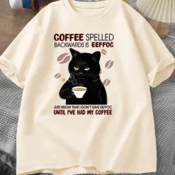 Lustiges Katzen-Kaffee-T-Shirt – einzigartiges rückwärts gerichtetes Design