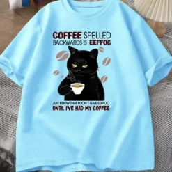 Lustiges Katzen-Kaffee-T-Shirt – einzigartiges rückwärts gerichtetes Design