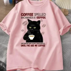 Lustiges Katzen-Kaffee-T-Shirt – einzigartiges rückwärts gerichtetes Design