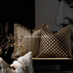 Luxuriöse handgewebte Kissenbezüge und Pouf-Bezüge in Bronzing-Optik