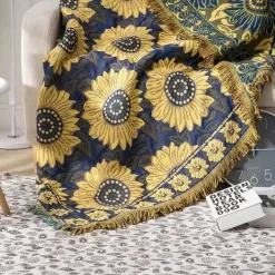 Luxuriöse Strickdecke mit Sonnenblumenmotiv – pastorale dekorative Sofa-Tagesdecke