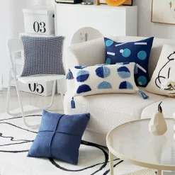 Luxuriöser, blauer getufteter Kissenbezug – bestickte Heimdekoration, 45 x 45 cm, 30 x 50 cm
