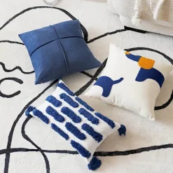 Luxuriöser, blauer getufteter Kissenbezug – bestickte Heimdekoration, 45 x 45 cm, 30 x 50 cm