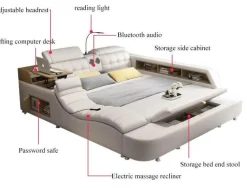 Luxuriöser Lederbettrahmen mit Massagesessel – Modernes multifunktionales Design