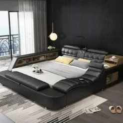 Luxuriöser Lederbettrahmen mit Massagesessel – Modernes multifunktionales Design