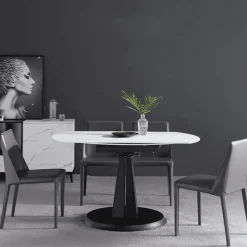 Luxuriöser ovaler ausziehbarer Marmor-Esstisch – Modernes Rock Plate Design