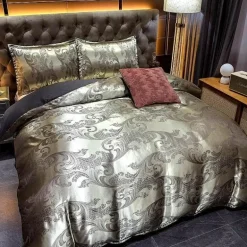 Luxuriöses Jacquard-Bettwäscheset für Kingsize-Betten – Bettbezug, Steppdecken, hochwertige Heimtextilien