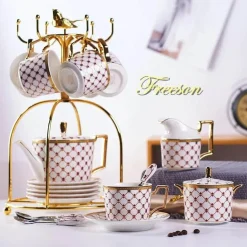 Luxuriöses Kaffee- und Teeservice aus goldenem Bone China – elegante Porzellankeramik