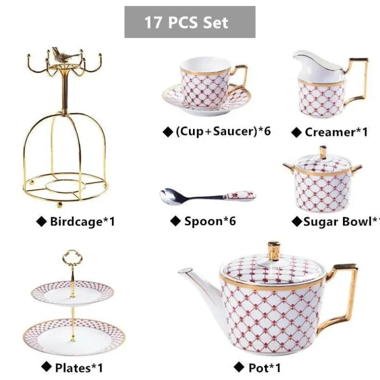Luxuriöses Kaffee- und Teeservice aus goldenem Bone China – elegante Porzellankeramik