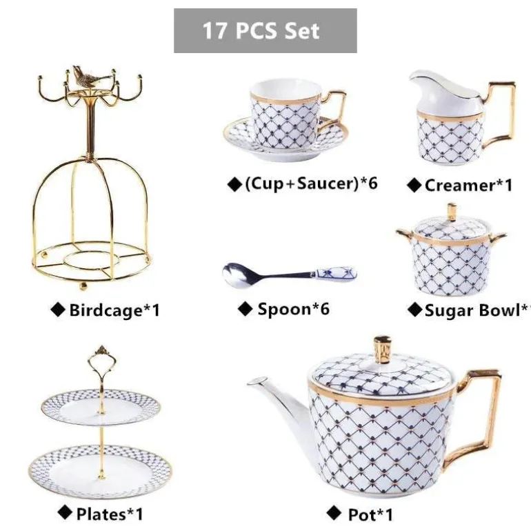 Luxuriöses Kaffee- und Teeservice aus goldenem Bone China – elegante Porzellankeramik