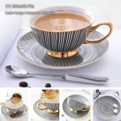 Luxuriöses Kaffeetassen-Set aus Knochenporzellan – 200 ml Tasse mit Untertasse und Löffel