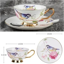 Luxuriöses Kaffeetassen-Set aus Knochenporzellan – 200 ml Tasse mit Untertasse und Löffel