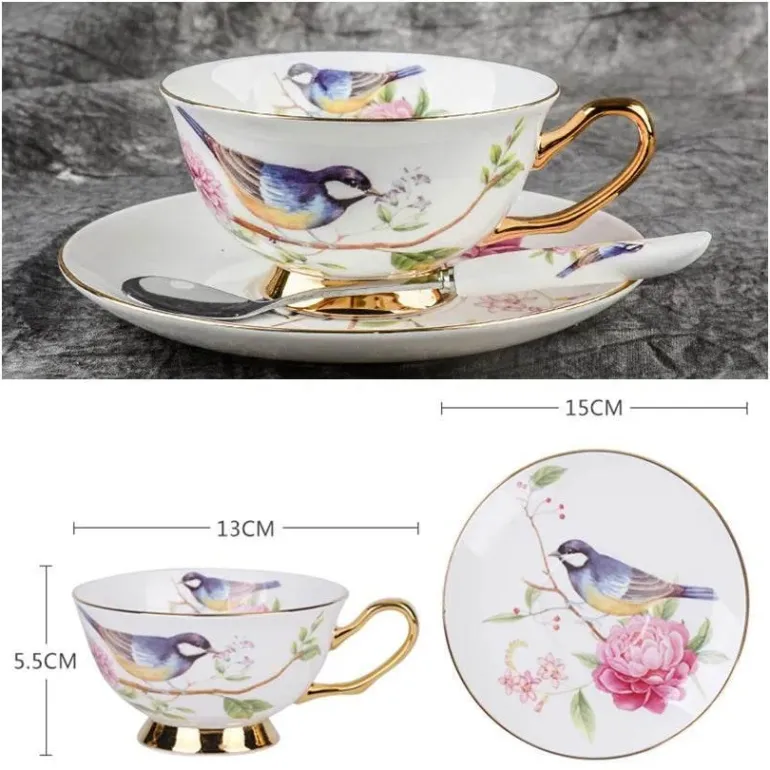 Luxuriöses Kaffeetassen-Set aus Knochenporzellan – 200 ml Tasse mit Untertasse und Löffel