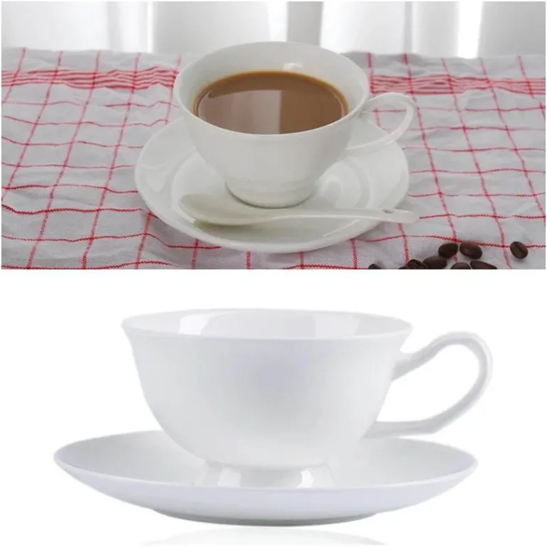 Luxuriöses Kaffeetassen-Set aus Knochenporzellan – 200 ml Tasse mit Untertasse und Löffel
