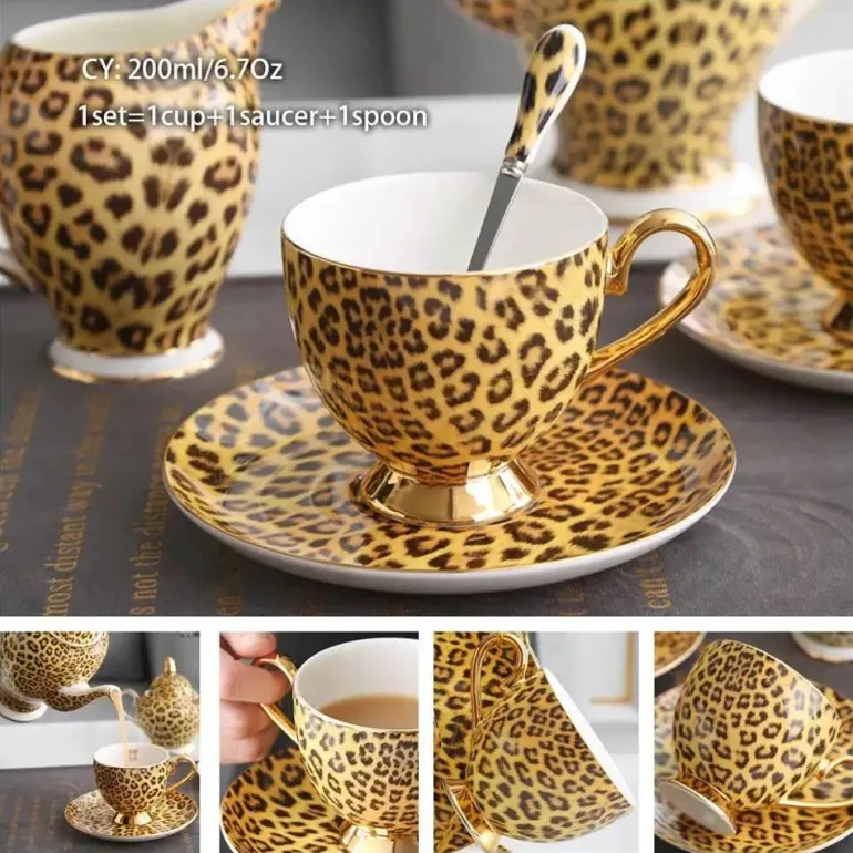 Luxuriöses Kaffeetassen-Set aus Knochenporzellan – 200 ml Tasse mit Untertasse und Löffel