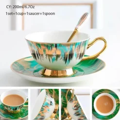Luxuriöses Kaffeetassen-Set aus Knochenporzellan – 200 ml Tasse mit Untertasse und Löffel