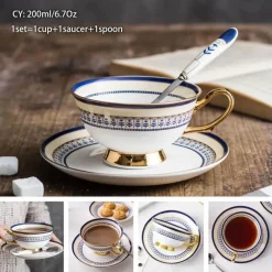 Luxuriöses Kaffeetassen-Set aus Knochenporzellan – 200 ml Tasse mit Untertasse und Löffel