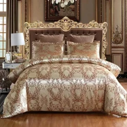 Luxuriöses Kingsize-Bettbezug-Set aus Satin-Jacquard – einfarbige Bettwäsche