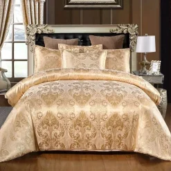 Luxuriöses Kingsize-Bettbezug-Set aus Satin-Jacquard – einfarbige Bettwäsche