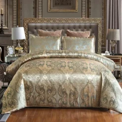 Luxuriöses Kingsize-Bettbezug-Set aus Satin-Jacquard – einfarbige Bettwäsche